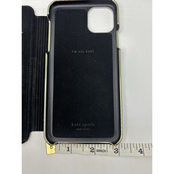 Kate Spade New York Leather Phone Case Wallet Black Gold Wrap Folio Case - Picture 5 of 11